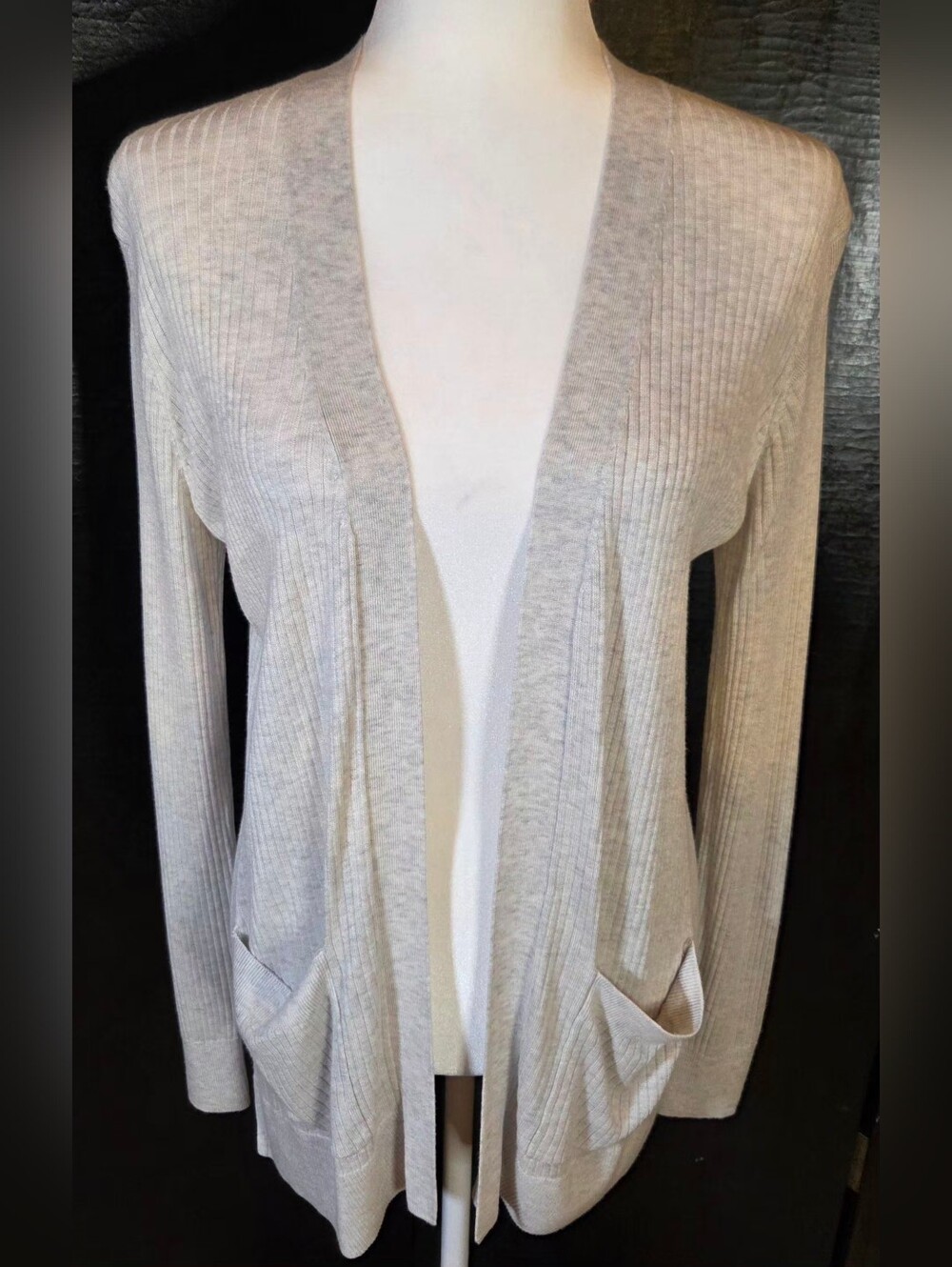 Matty M NWOT Heather Pearl Gray Ribbed Open Front Summer Cardian Sweater Size L